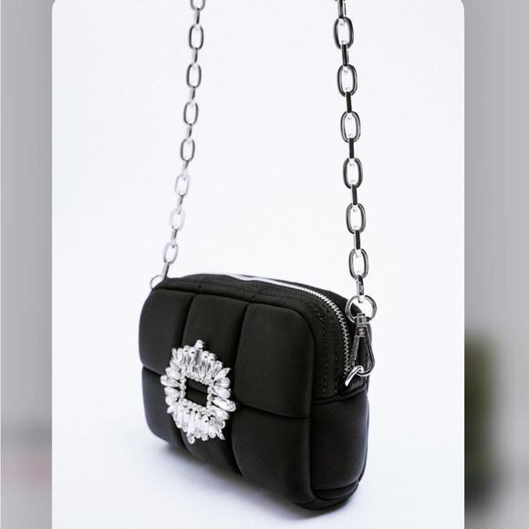 Zara Black Jewel Rhinestone BEADED MINI Quilted CROSSBODY BAG - Picture 1 of 16